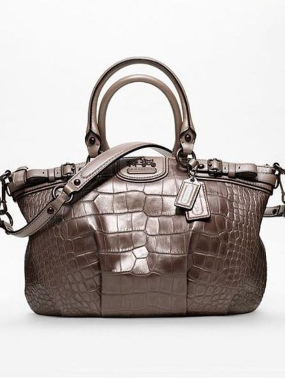 Coach Euc Madison Sophia Croc Brown Leather Shoulder Bag Purse